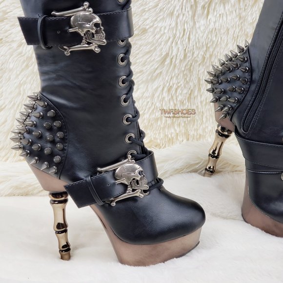 Muerto Goth Punk Bone Heel Spiked Skull Buckle Knee Boots RESTOCKED - Picture 10 of 15